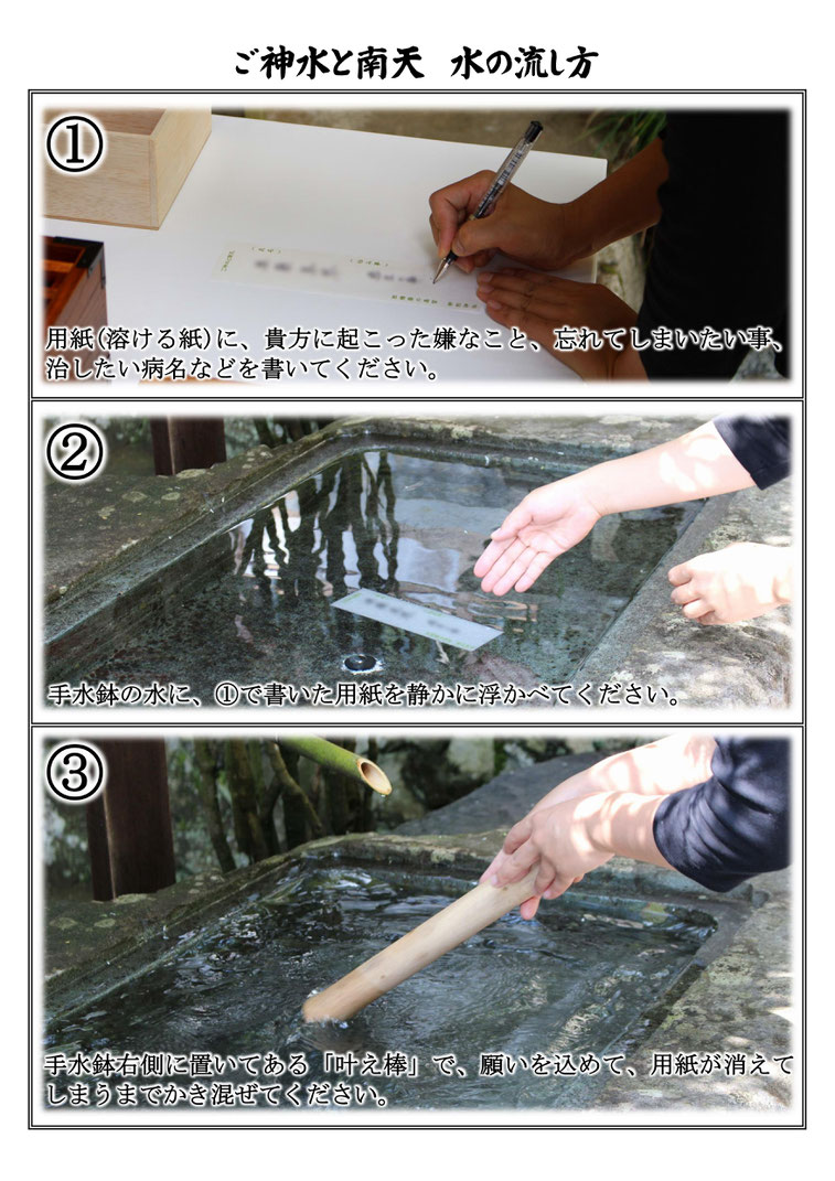 御形神社(みかたじんじゃ)のご神水と南天「水の流し方」