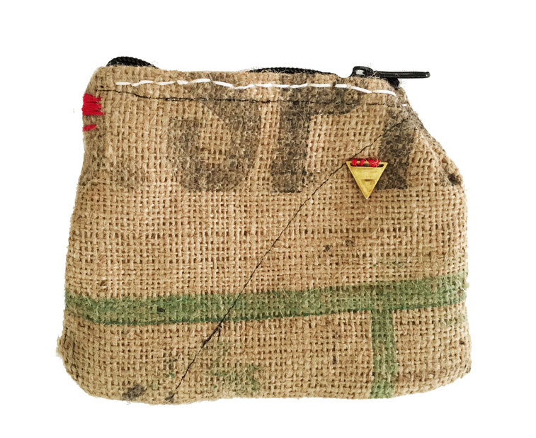 burlap zipper bag - front | made out of burlap and canvas | SOLD