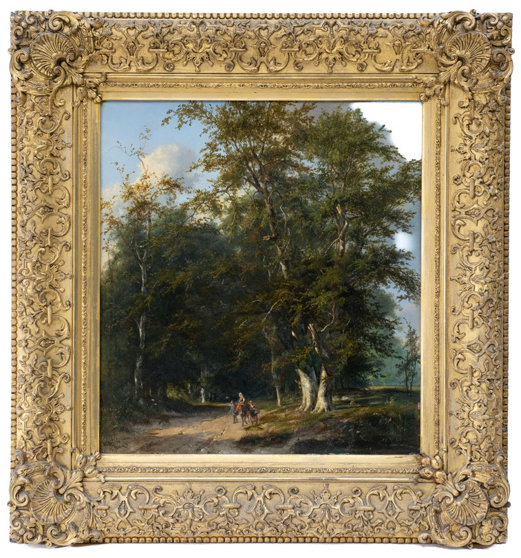 te_koop_aangeboden_een_schilderij_met_een_boslandschap_en_reizigers_van_de_kunstschilder_frans_arnold_breuhaus_de_groot_1824-1872_hollandse_romantiek_19de_-eeuw