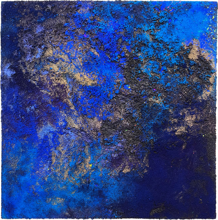 "The Blue" 2024    100 x 100 Acrylfarbe, Sand und Pigment auf Leinwand