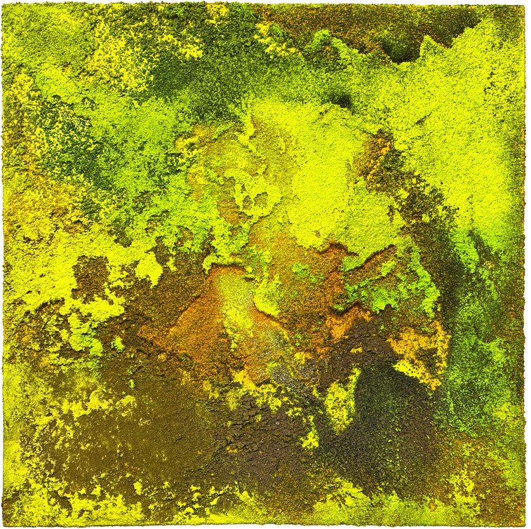 "The Yellow" 2024    100 x 100 Acrylfarbe, Sand und Pigment auf Leinwand