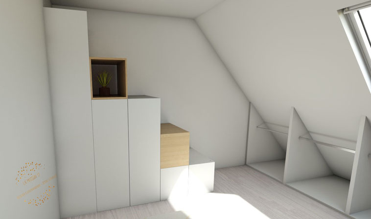 quimper architecture intérieur décoration renovation dressing sur mesure sous les toits blanc et bois placards