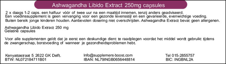 Etiket Ashwagandha Libido Extract 250mg capsules