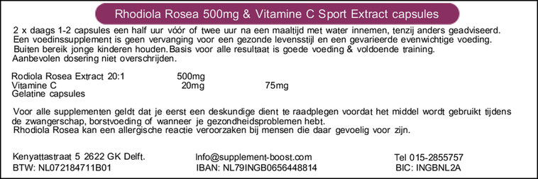Etiket Rhodiola Rosea 500mg Sport Extract + Vitamine C capsules