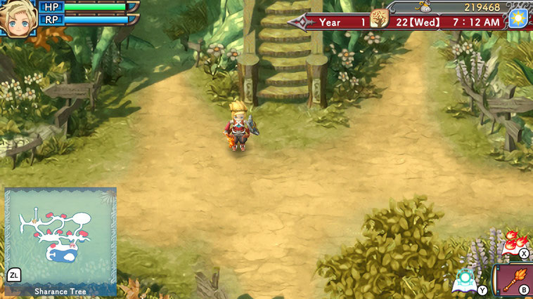 Game screenshot showing the player standing outside their farm during the fall.