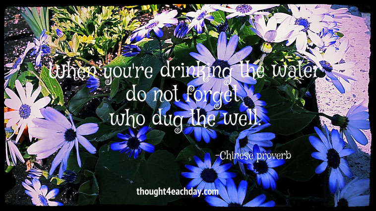 When you're drinking the water, do not forget who dug the well.  ~Chinese proverb