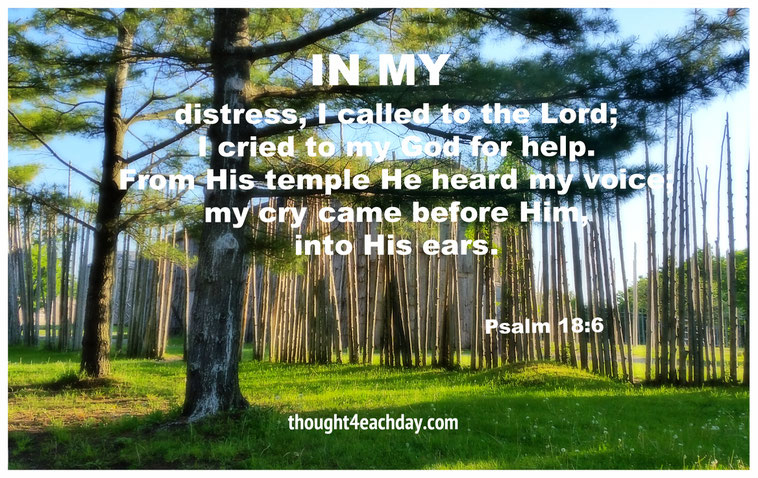 In my distress I called to the Lord;  I cried to my God for help... Psalm 18:6