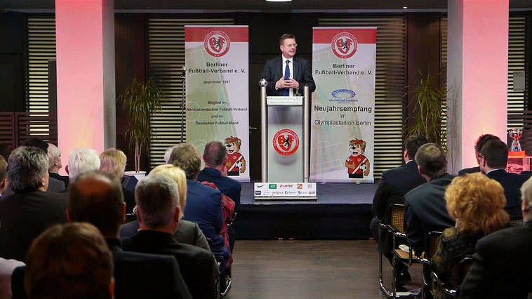 DFB Präsident Reinhard Grindel als Gast beim Neujahrsempfang des Berliner Fußball Verbandes. Foto: Enrico Formowitz