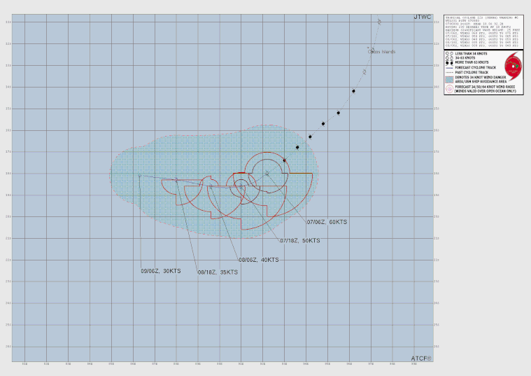 Track map of tropical cyclone Jenna near Cocos (keeling) Islands 07/01/2026. From JTWC.