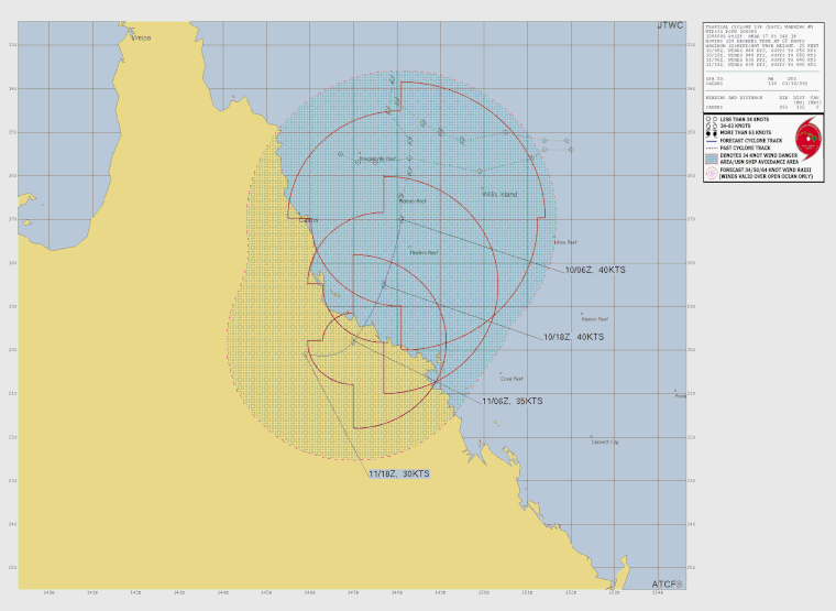 Track map of tropical cyclone Koji in the Coral Sea (10/01/2026). From JTWC.