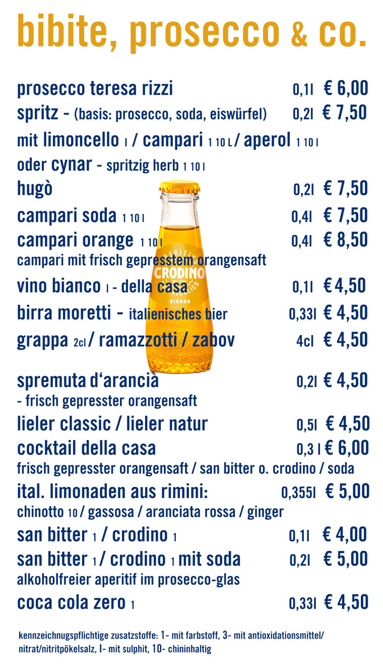 Getränke und Speisekarte Piccola Pausa