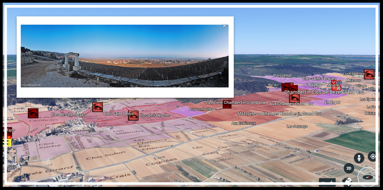 The vineyard of Côte D'Or with Google Earth 3D.