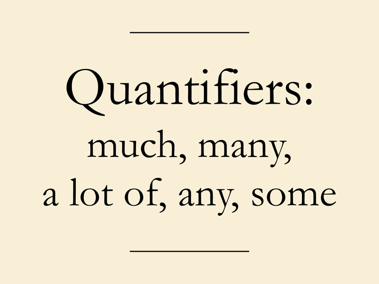 Mengenangaben: Quantifiers. Much, many, some, any, lots of im Englischen. Englisch lernen.