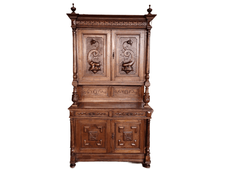 CREDENZA DOPPIO CORPO IN LEGNO DI NOCE MASSELLO INTEGRA ORIGINALE EPOCA 800' SI PRESENTA COMPLETA DI SERRATURE E CHIAVI CON RIPIANI INTERNI ESEGUITO RESTAURO CONSERVATIVO  ALT. CM. 246 LARG.CM. 139 PROF.CM. 54