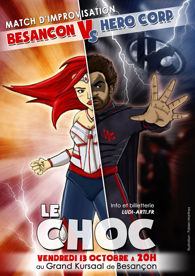 Le Choc, affiche du match d'improvisation Hero Corp Besançon