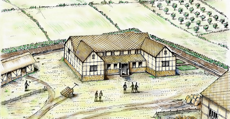 There is not enough evidence to say what the villa at Stroom Dyke looked like.  This is archaeologist Toby Driver's reconstruction of Abermagwr Roman villa discovered in Wales in 1979.
