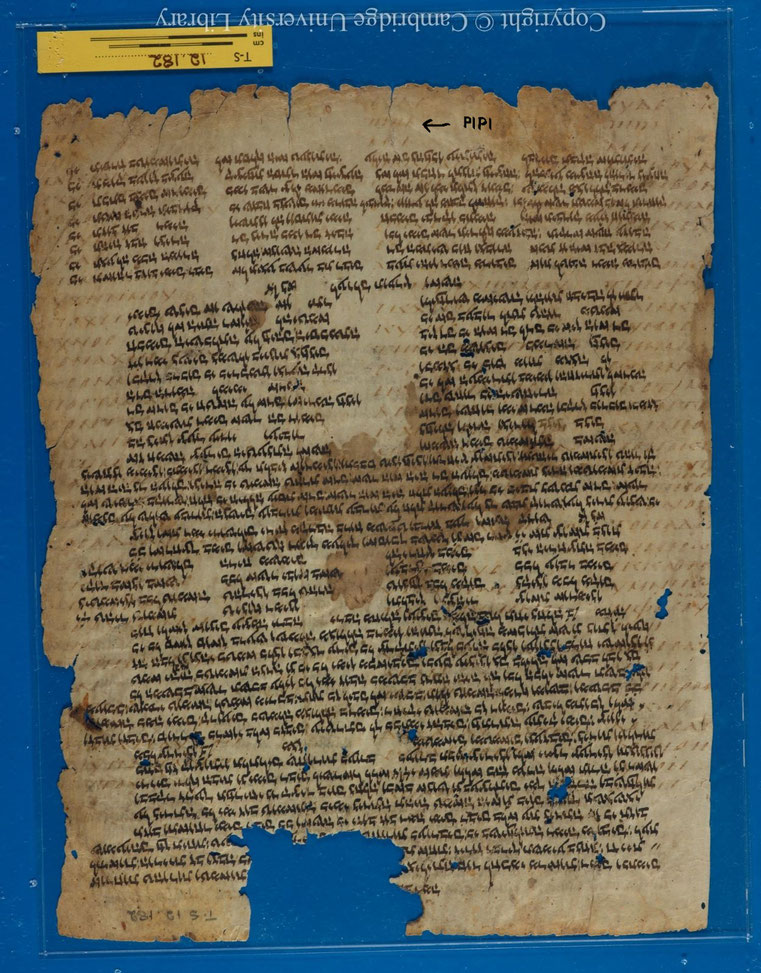 Tétragramme YHWH du Nom divin - PIPI en caractères grecs - Palimpsest; piyyut; Bible (T-S 12.182) - From Cairo Genizah -Cambridge University Library