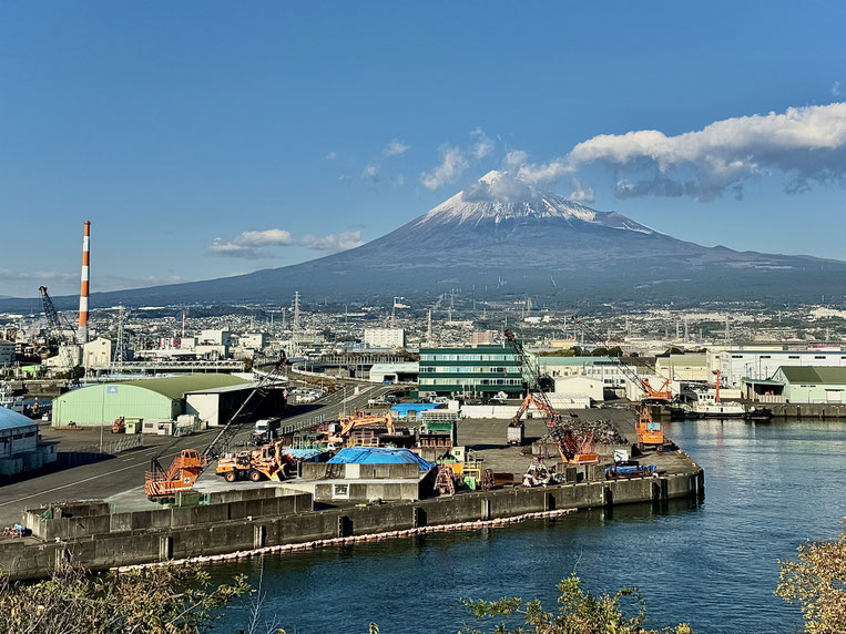 View of Mt. Fuji and Tagonoura Port from Mt. Fuji & Port View Park in Fuji City