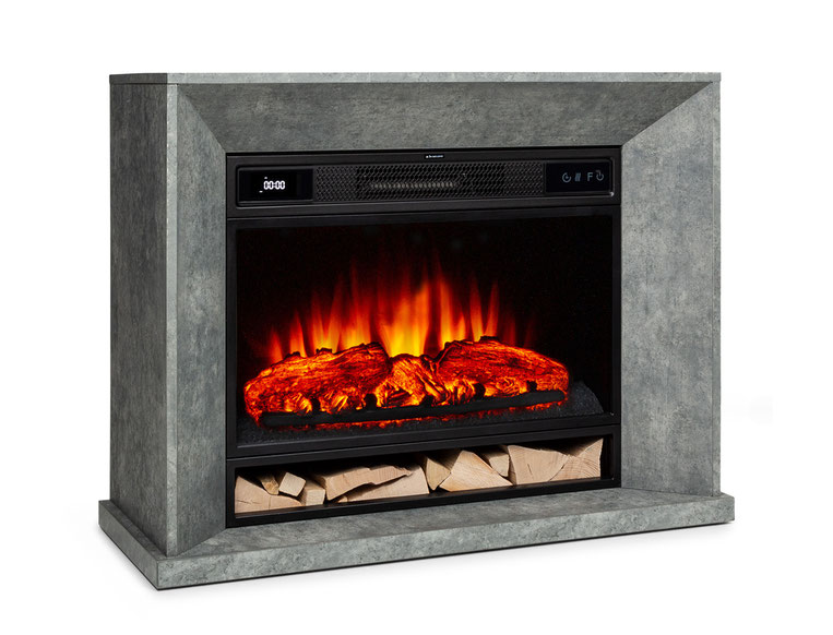 Electric fireplace mantel made of concrete, Kamingehäuse aus Sichtbeton