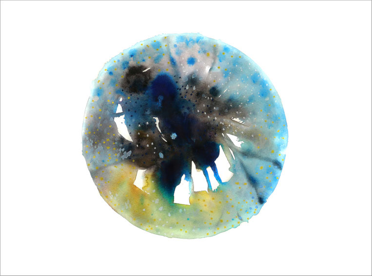 Sylvie Lander-peinture-yeux-cosmos-aquarelle-couleurs-déchirure-trou-maculaire-l oeil déchiré