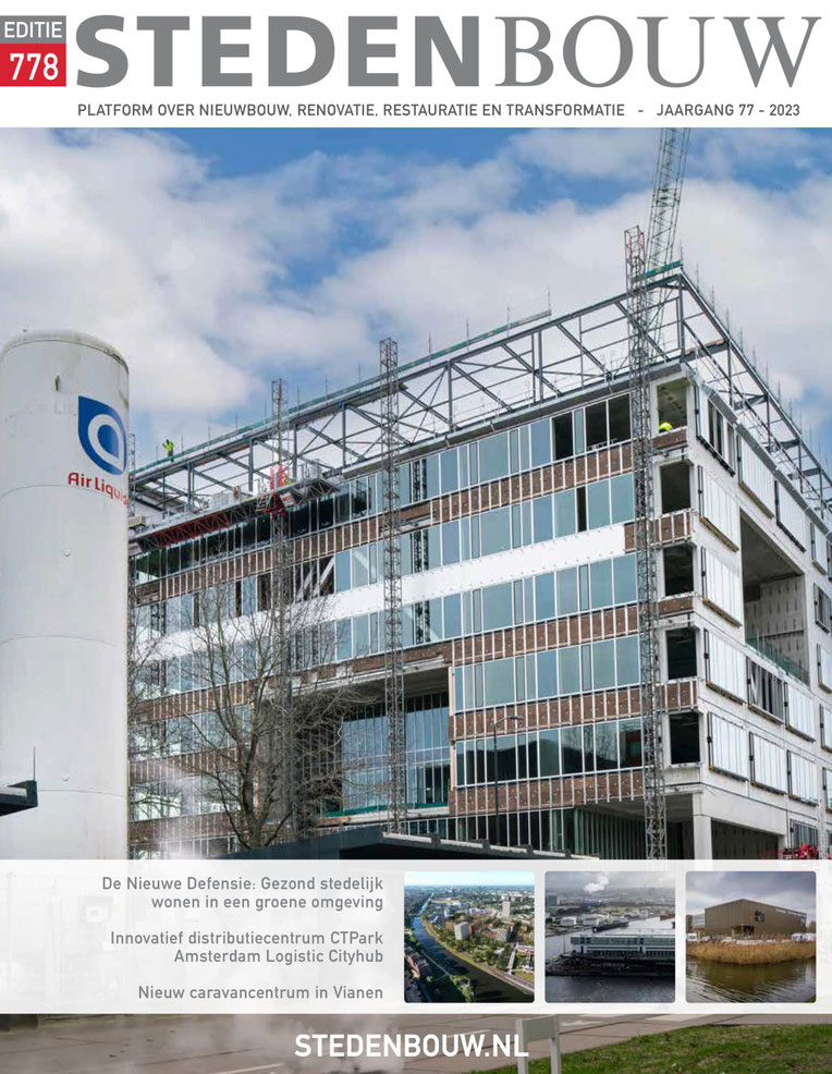 Exterieur, drone-opname van de bouw van het grootschalige nieuwbouwproject SPOT in Amsterdam. Ontworpen door verschillende Architecten waaronder Moederscheim Moonen, Klunder, Door, Kaan, ZZDP en Mei. Gebouwd door Pleijsierbouw en ontwikkeld door COD