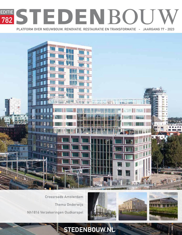 Exterieur, drone-opname van de bouw van het grootschalige nieuwbouwproject SPOT in Amsterdam. Ontworpen door verschillende Architecten waaronder Moederscheim Moonen, Klunder, Door, Kaan, ZZDP en Mei. Gebouwd door Pleijsierbouw en ontwikkeld door COD
