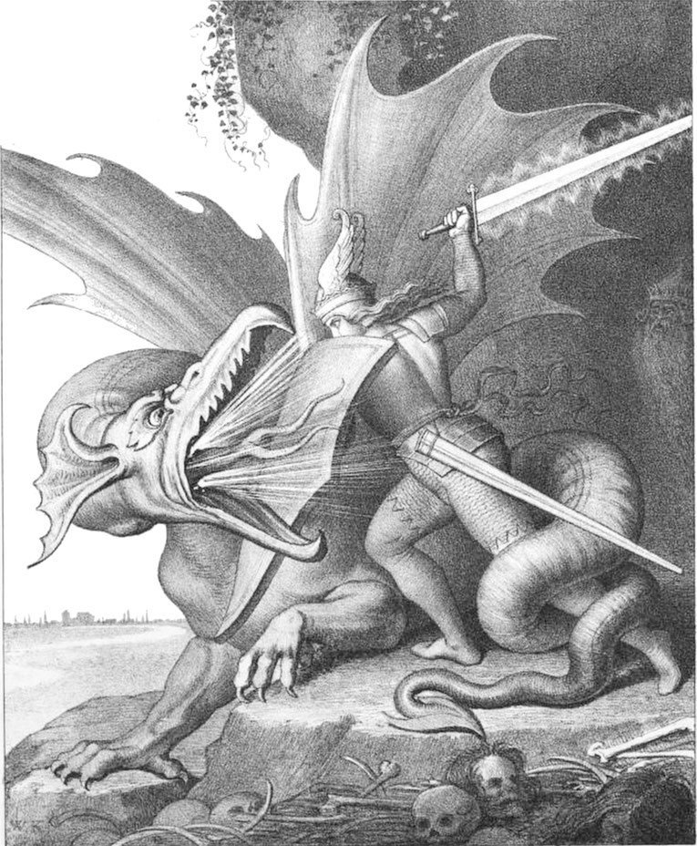 Siegfrieds Sagenkampf gegen den Drachen auch Lindwurm genannt.