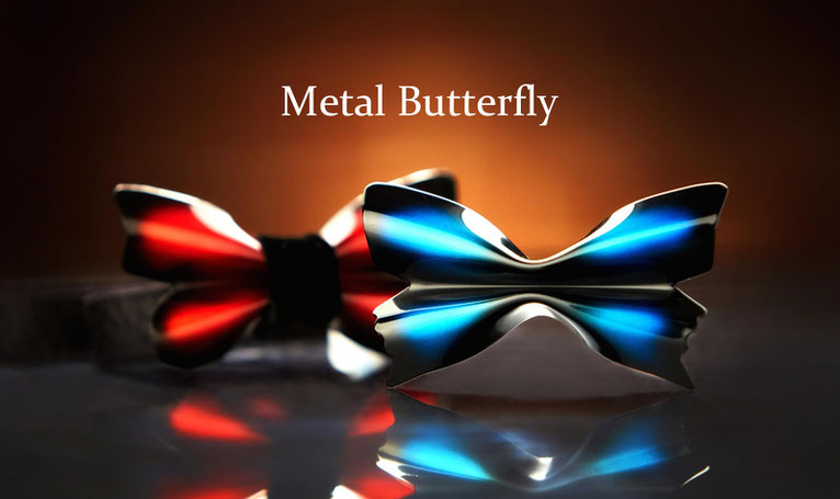 メタルバタフライ（Metal Butterfly）はアルミで作られた蝶ネクタイ。鮮やかでオシャレなカラーリングをまとったメタルバタフライは、結婚式などのパーティーシーンで蝶ネクタイのコーディネートを一際か輝かせます。