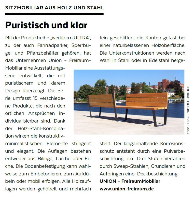 Vorstellung der Stadtmobiliar-Serie "werkform ULTRA" im "Quartier - Fachmagazin für urbanen Wohnungsbau 3.2022"