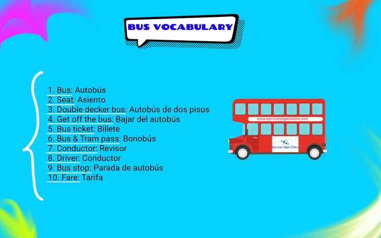 Vocabulario de autobús en inglés.