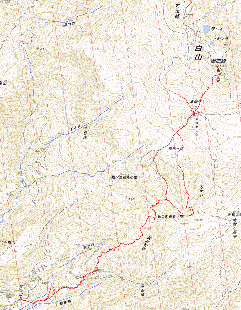 白山ルート図 砂防新道
