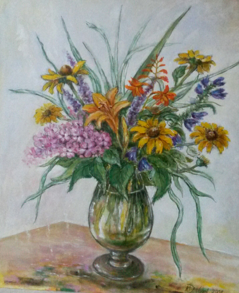 Blumen in Glasvase Ölfarbe   2008