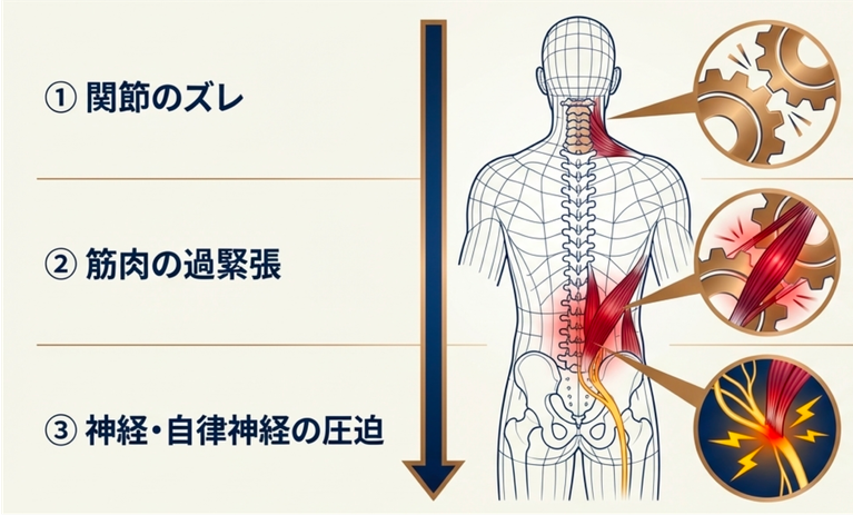 首こり頭痛治療の説明。「頭痛」は首の付け根の血行不良が原因です。あなたの首はどんな状態ですか？愛知県東海市の頭痛専門みらくる整体院。