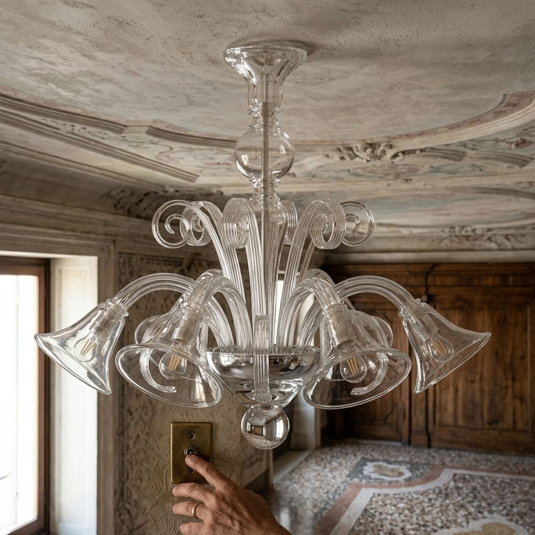 Lampadario Pastorale Cristallo in vetro di Murano lavorato a mano per hotel e ambienti di lusso