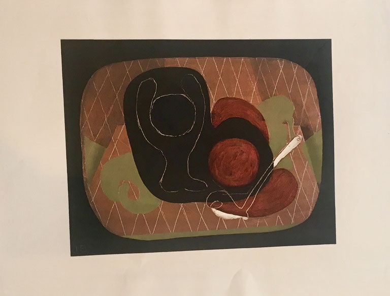 Georges Braque, nature morte, 1933, pochoir en couleurs / stencil in colors  , édition Jeanne Bucher avec le cachet sec,  40 x 52 cm 