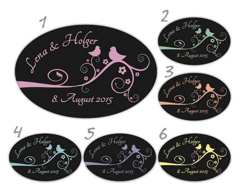 personalisierbare Hochzeitsaufkleber - Tauben auf Blumenranke - für Verlobungen, Hochzeiten, Familienfeiern, Gastgeschenke, Einladungen, Dankesbriefe