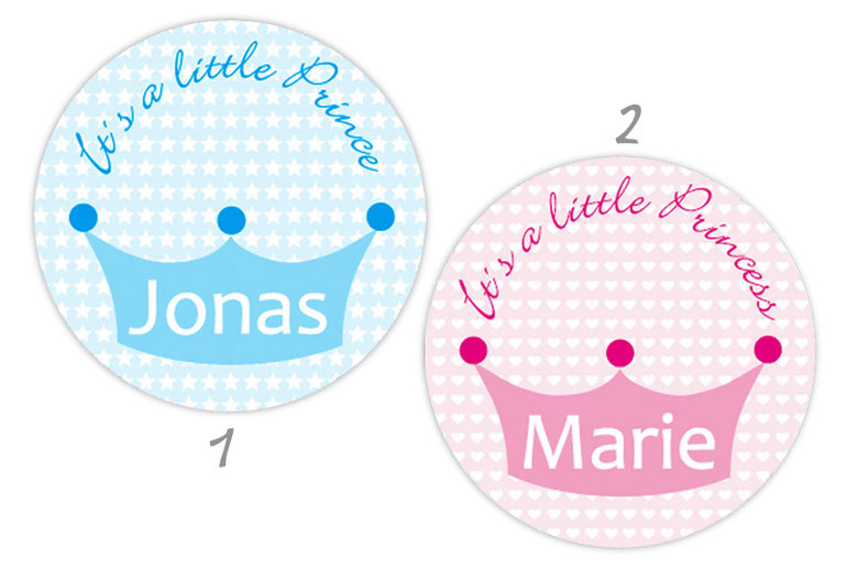 personalisierbare Babyaufkleber mit Herzchen oder Sternchen, personalisierbar mit Wunschtext - zur Geburt, Babyshower, Gastgeschenke, Einladungen, Dankesbriefe