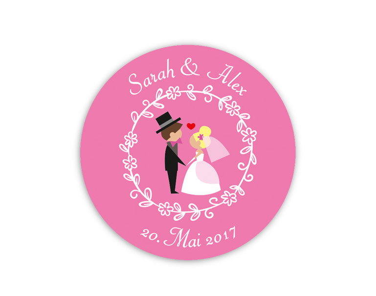 personalisierbare Hochzeitsaufkleber -  Hochzeitspaar mit Herzchen - für Verlobungen, Hochzeiten, Familienfeiern, Gastgeschenke, Einladungen, Dankesbriefe