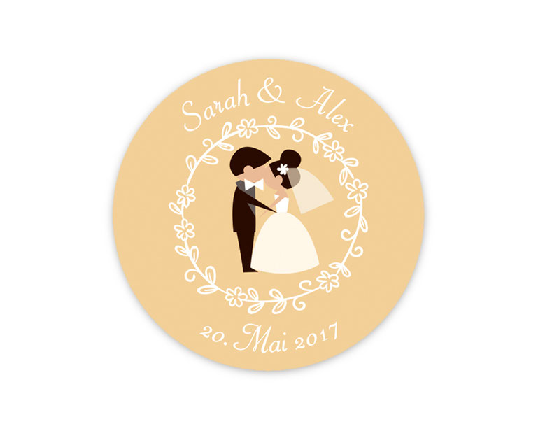 personalisierbare Hochzeitsaufkleber -  küssendes Brautpaar  - für Verlobungen, Hochzeiten, Familienfeiern, Gastgeschenke, Einladungen, Dankesbriefe