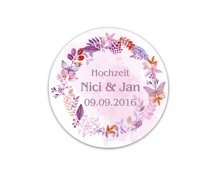 personalisierbare Hochzeitsaufkleber mit romantischen Blumenkranz - für Verlobungen, Hochzeiten, Familienfeiern, Gastgeschenke, Einladungen, Dankesbriefe