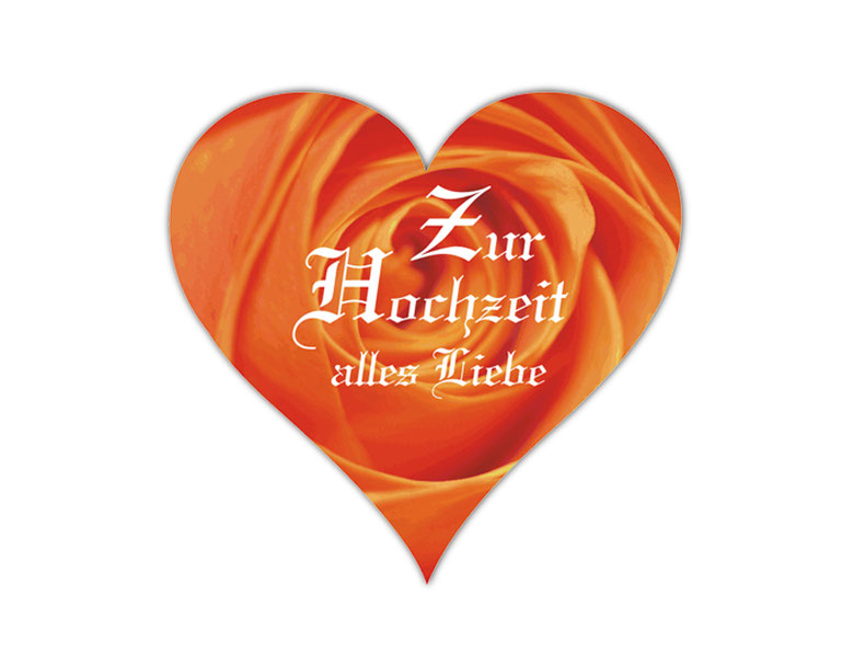 Herzförmige Hochzeitsaufkleber mit Rosenfoto personalisierbar mit Wunschtext - für Verlobungen, Hochzeiten, Familienfeiern, Gastgeschenke, Einladungen, Dankesbriefe