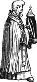 A medieval priest carrying the Sacrament