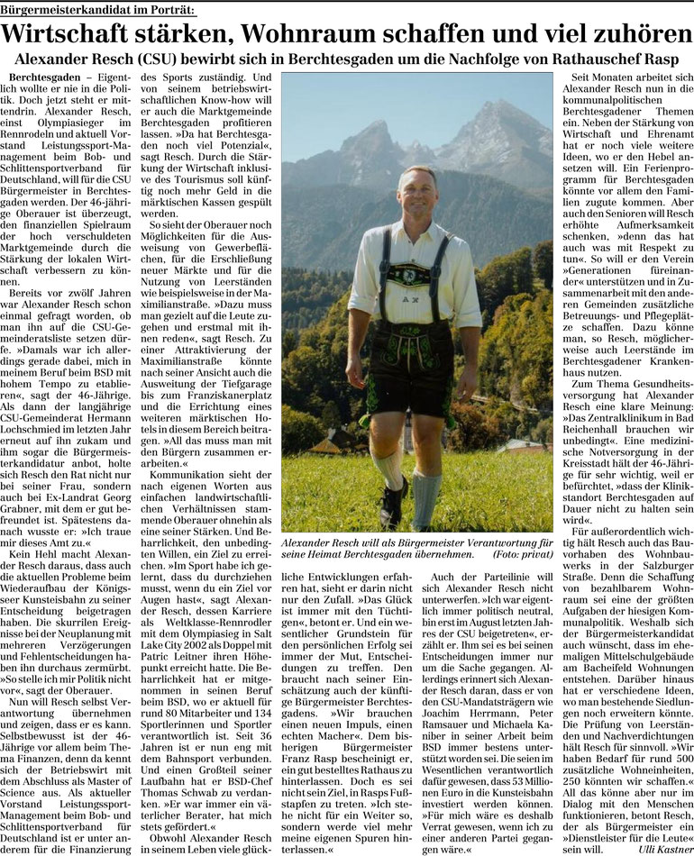 Alexander Resch, Alex Resch, Portrait Berchtesgadener Anzeiger, Bürgermeister CSU Berchtesgaden, Kommunalwahl 2026, Wahlen 2026