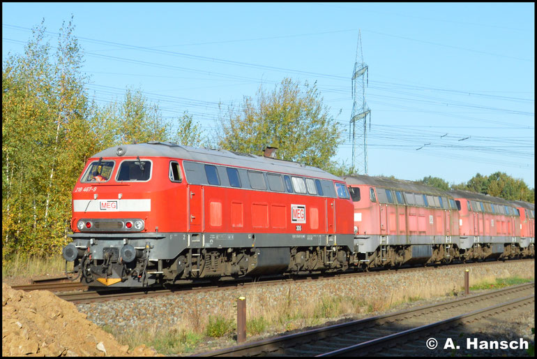 Und Bremslok 218 467-9 (MEG 305) am Zugschluss