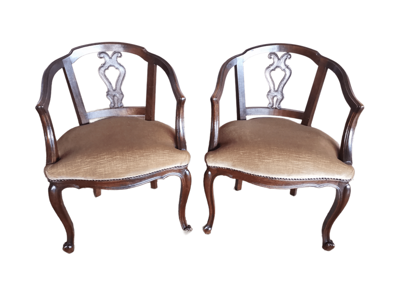COPPIA POLTRONCINE IN NOCE EPOCA XX SECOLO RESTAURATE