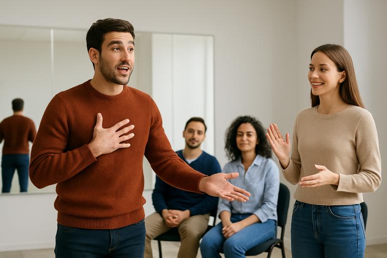 Schauspieltraining, Schauspiel-Coaching und Rollenspiele, Einzeltraining, Gruppentraining, Workshop in Solingen, Hilden, Haan, Mettmann, Düsseldorf, Köln, Wuppertal, Remscheid, Langenfeld, Neuss, Ratingen, Bergisch-Gladbach, Sprache, Stimme, Körpersprache