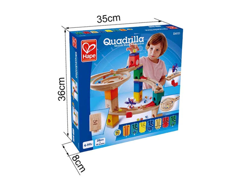 Bei der Bestellung im Onlineshop der-Wegweiser erhalten Sie die Kugelbahn "Quadrilla" vom Hersteller Hape.