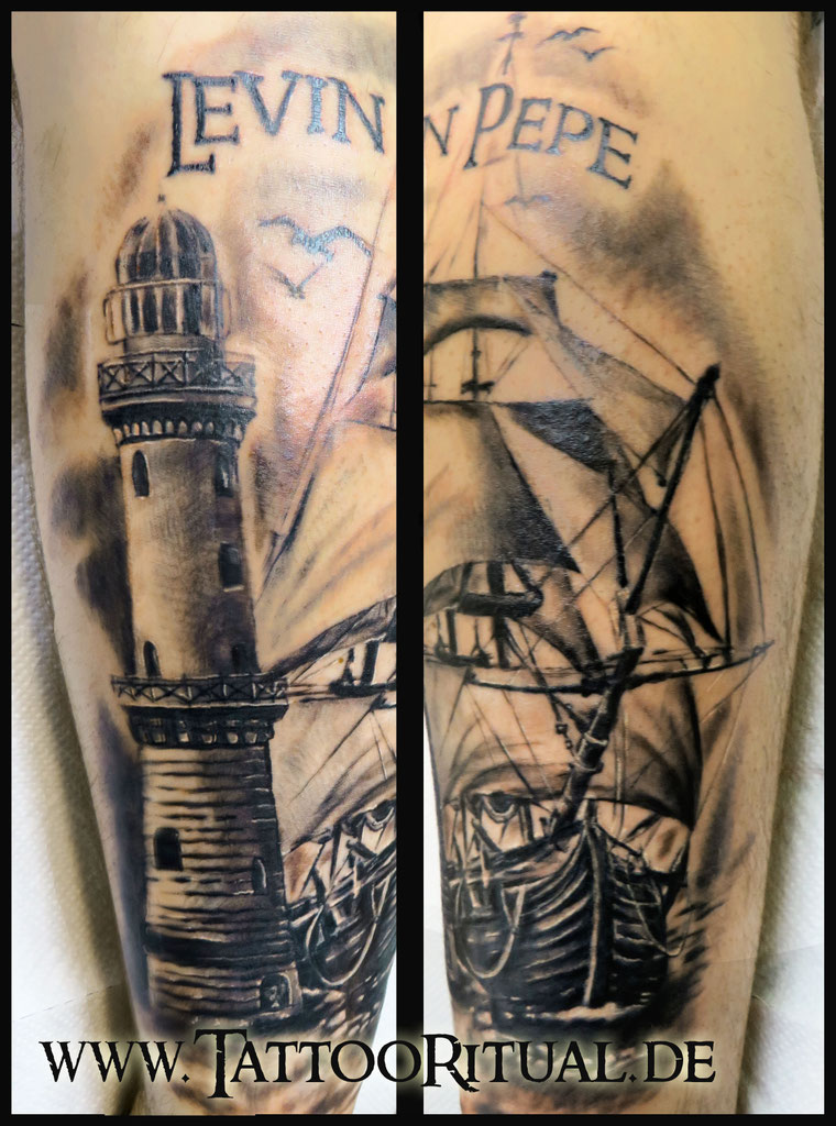 Tattoo Leuchtturm Anker Kompass