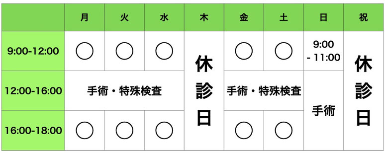たむら動物病院　診察スケジュール