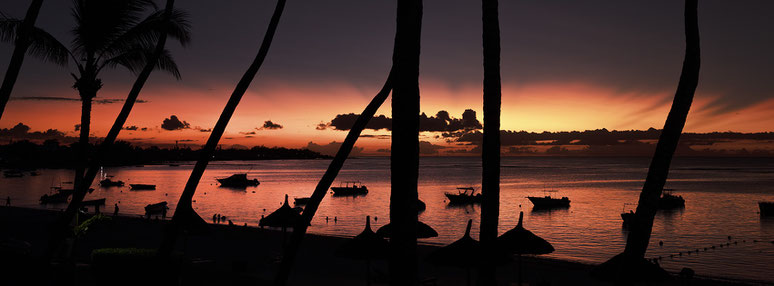 Mauritius Strand und Palmen in Farbe als Panorama-Photographie